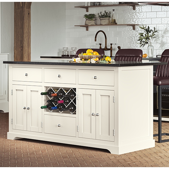 Kearny Wooden Kitchen Island In Cream With Black Granite Worktop