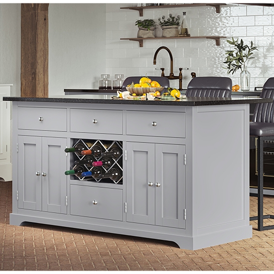 Kearny Wooden Kitchen Island In Grey With Black Granite Worktop