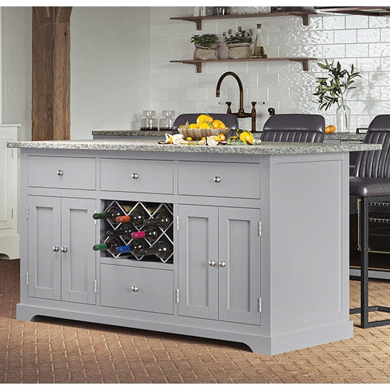 Kearny Wooden Kitchen Island In Grey With Grey Granite Worktop