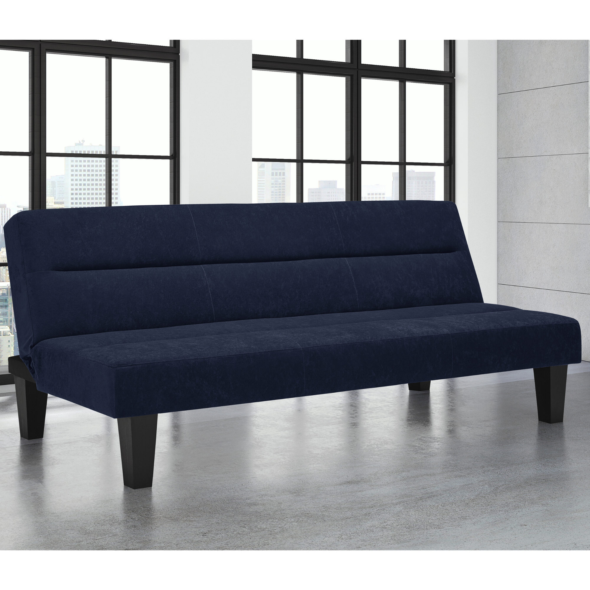 Kebo Velvet Sofa Bed In Blue With Black Wooden Legs