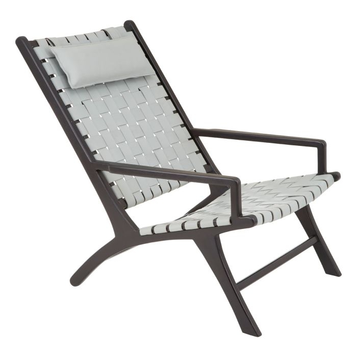 Kendari Faux Leather Woven Armchair In Grey