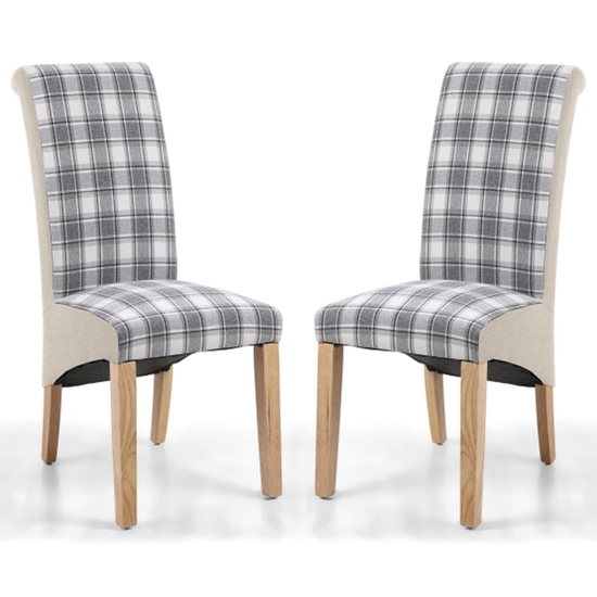 Kenna Checks And Plain Herringbone Side Dining Chairs In Pair