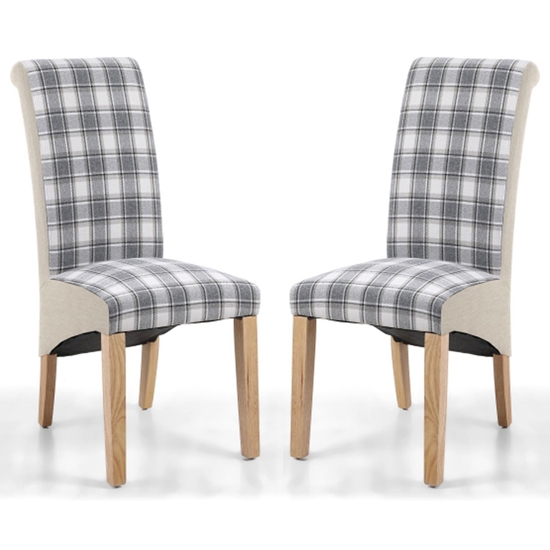 Kenna Checks And Plain Herringbone Side Dining Chairs In Pair