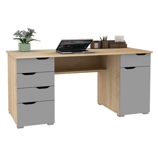 Kentucky Wooden Computer Desk In Light Oak And Grey Gloss