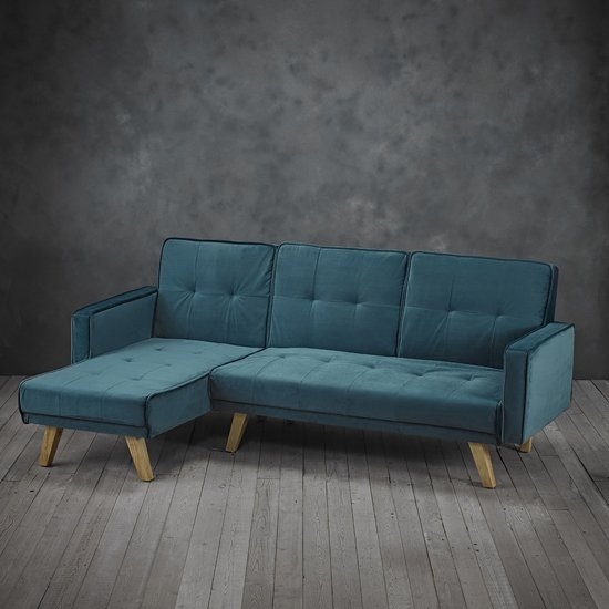 Kitson Velvet Upholstered L Shaped Sofa In Teal