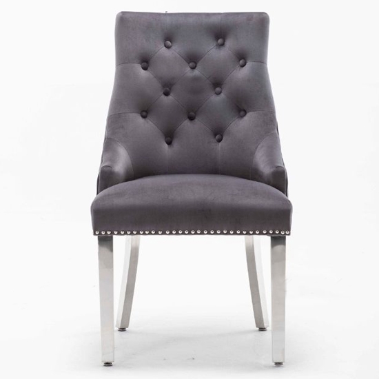 Knightsbridge Knocker Back Velvet Upholstered Dining Chair In Dark Grey