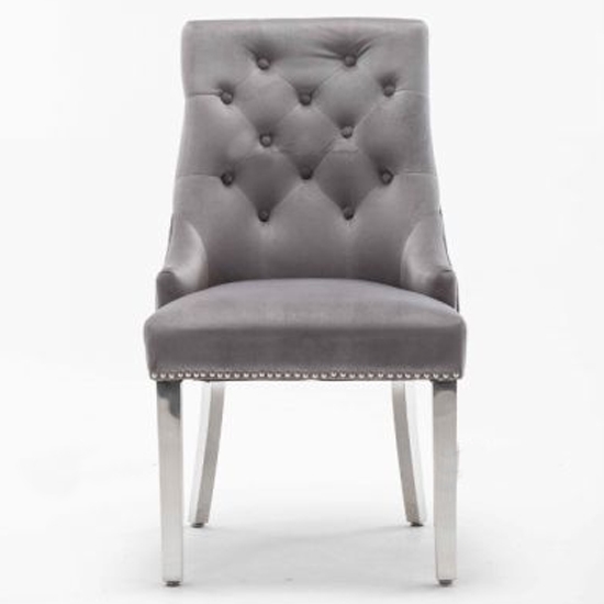 Knightsbridge Knocker Back Velvet Upholstered Dining Chair In Light Grey