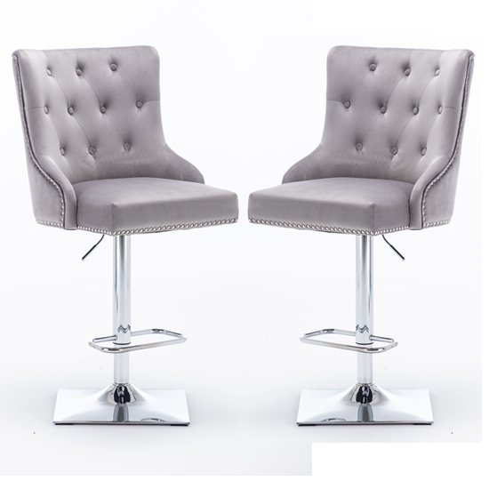 Knightsbridge Light Grey Velvet Gas Lift Bar Stool In Pair