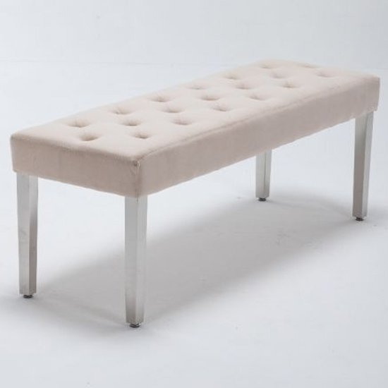 Knightsbridge Velvet Dining Bench In Cream