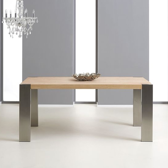 Knightsbridge Wooden Dining Table In Oak With Silver Legs