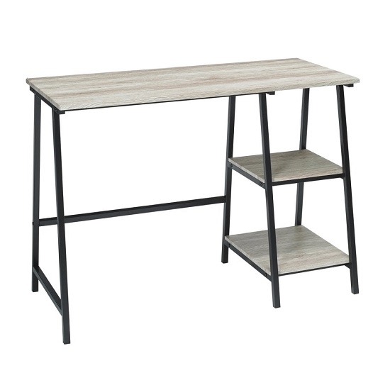 Kyoto Pale Oak Top Wooden Computer Desk In Black Frame