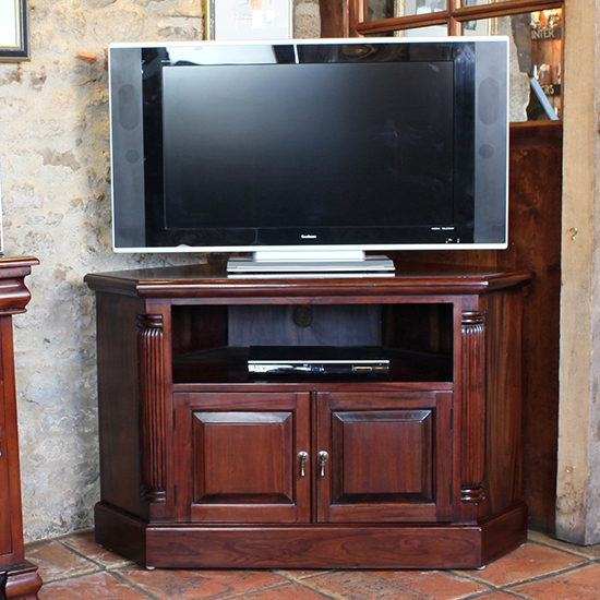 La Roque Corner Wooden 2 Doors Tv Stand In Mahogany