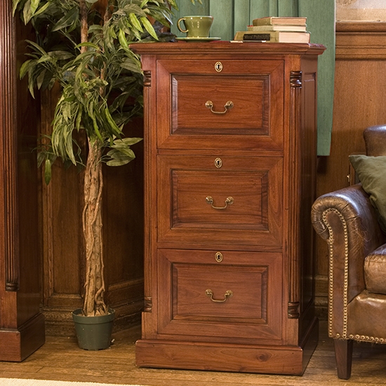 La Roque Wooden 3 Drawers Filing Cabinet In Mahogany