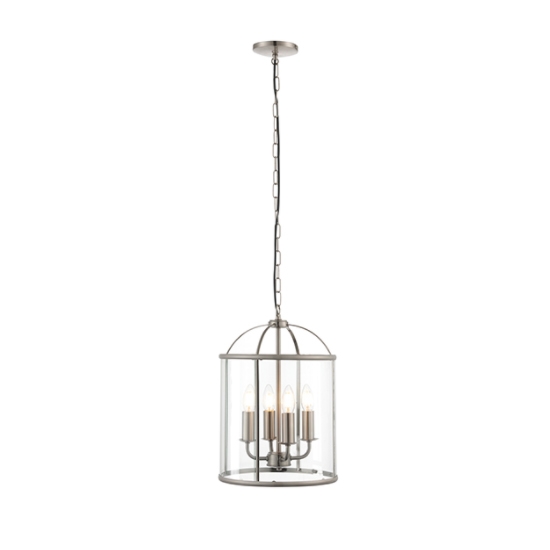 Lambeth 4 Lights Clear Glass Ceiling Pendant Light In Satin Nickel