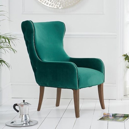 Lance Green Velvet Bedroom Chair With Oak Wooden Legs