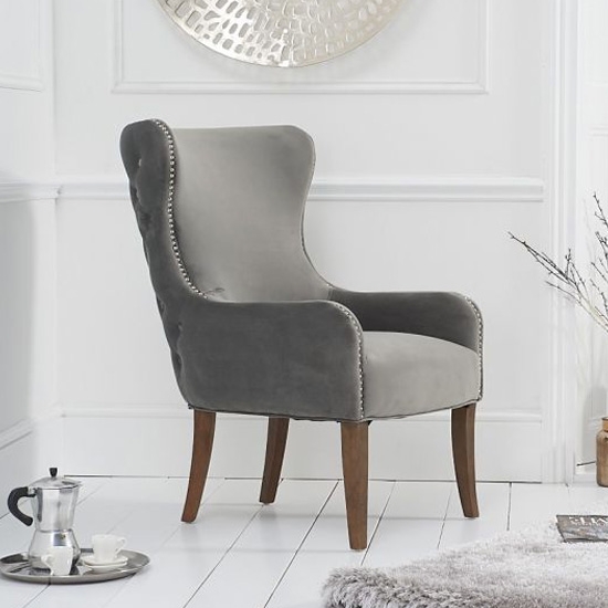 Lance Grey Velvet Bedroom Chair With Oak Wooden Legs