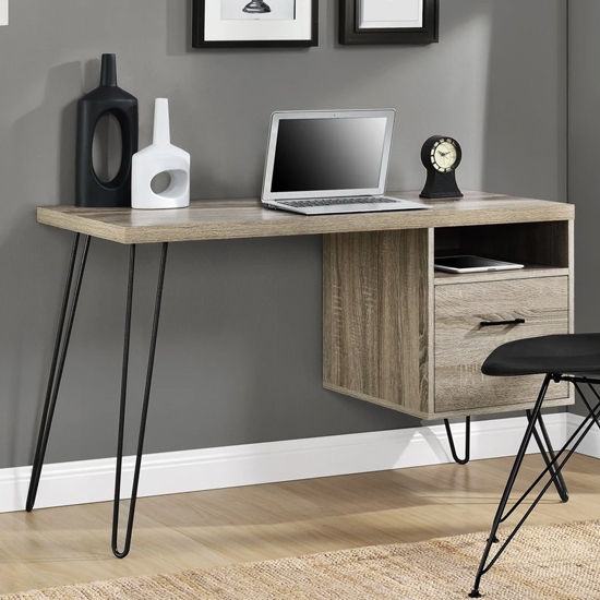 Landon Wooden Computer Desk In Distressed Grey Oak