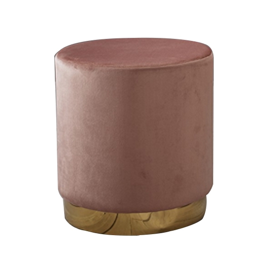 Lara Vintage Pink Velvet Pouffe With Golden Metal Base