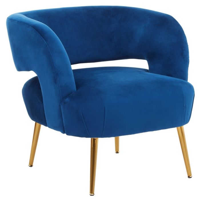 Larissa Velvet Upholstered Armchair In Blue With Gold Legs
