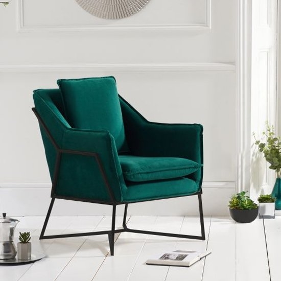 Larna Green Velvet Accent Chair With Black Metal Legs