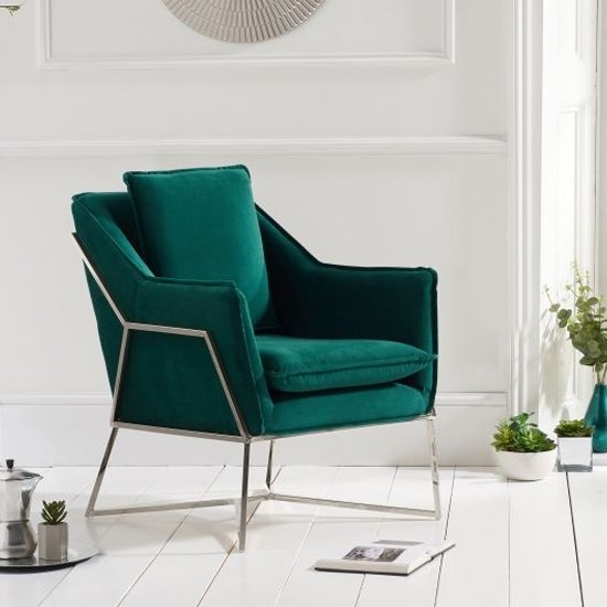 Larna Velvet Upholstered Armchair Chair In Green