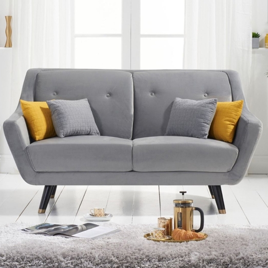 Laura Velvet Upholstered 2 Seater Sofa In Grey
