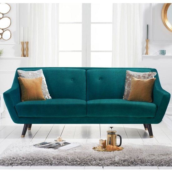 Laura Velvet Upholstered 3 Seater Sofa In Green