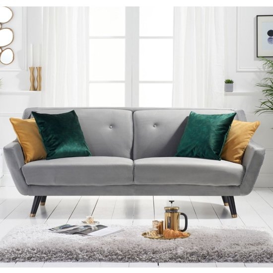 Laura Velvet Upholstered 3 Seater Sofa In Grey