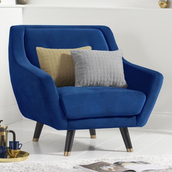 Laura Velvet Upholstered Armchair In Blue