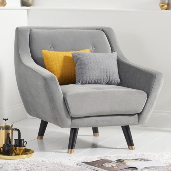 Laura Velvet Upholstered Armchair In Grey