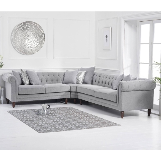Lauren Medium Linen Fabric Upholstered Corner Sofa In Grey