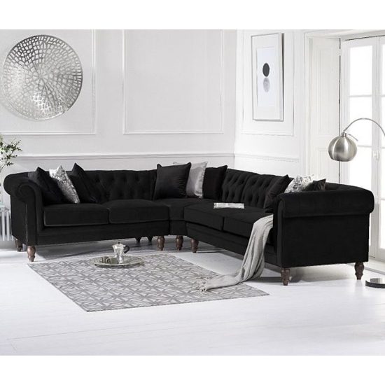Lauren Medium Velvet Upholstered Corner Sofa In Black