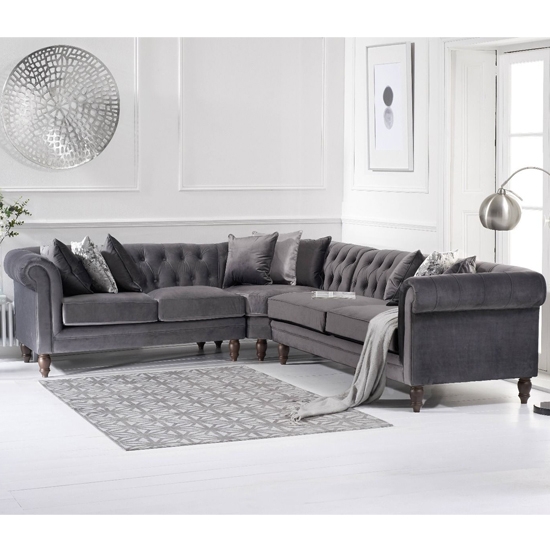 Lauren Medium Velvet Upholstered Corner Sofa In Grey