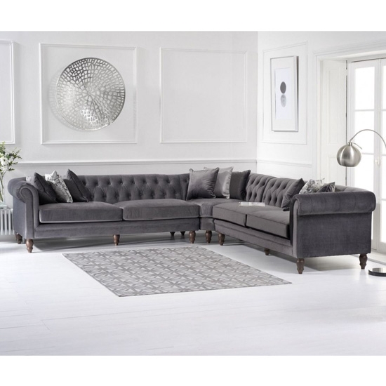 Lauren Velvet Upholstered Corner Sofa In Grey