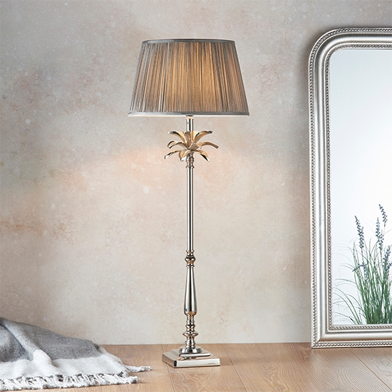Leaf And Freya Tall Charcoal Shade Table Lamp In Polished Nickel