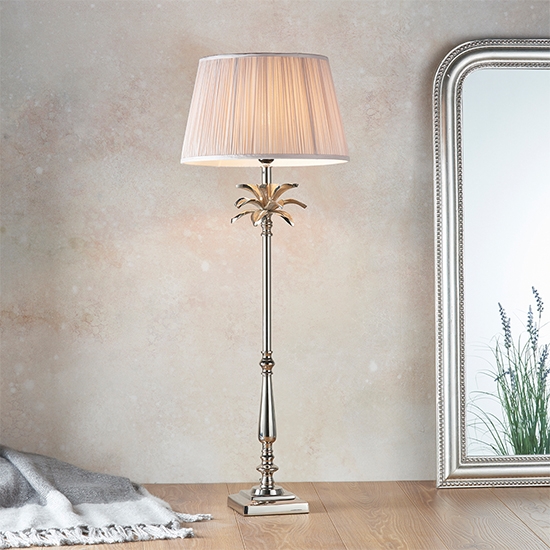 Leaf And Freya Tall Dusky Pink Shade Table Lamp In Polished Nickel