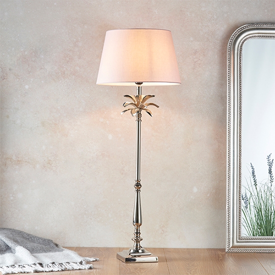 Leaf And Evie Pink Shade Table Lamp In Polished Nickel