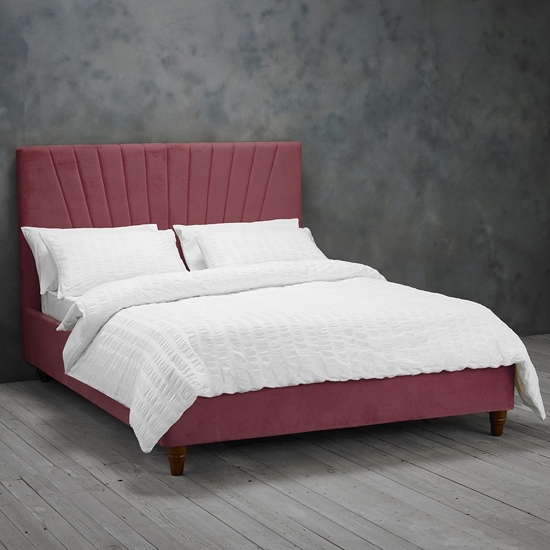 Lexie Velvet Upholstered King Size Bed In Pink