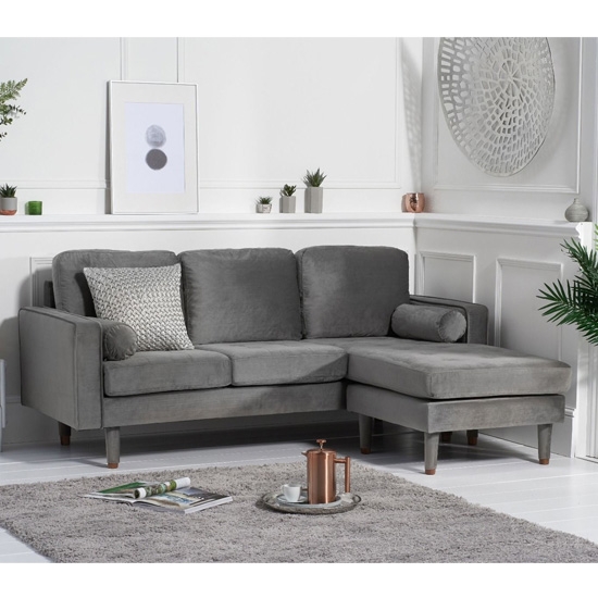 Liam Velvet 3 Seater Reversible Chaise Corner Sofa In Grey
