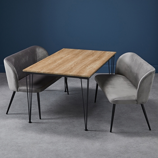 Liberty Medium Wooden Dining Table In Oak With 2 Zara Grey Benches