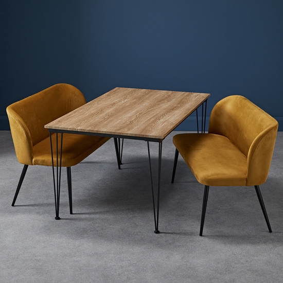 Liberty Medium Wooden Dining Table In Oak With 2 Zara Mustard Benches