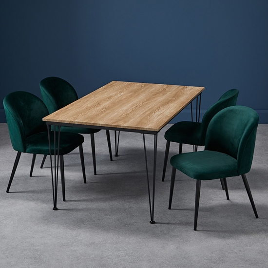 Liberty Medium Wooden Dining Table In Oak With 4 Zara Green Chairs