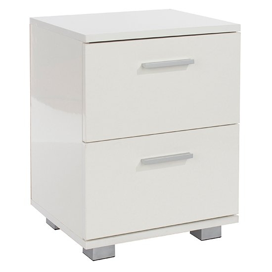 Lido Wooden 2 Drawers Bedside Cabinet In White High Gloss