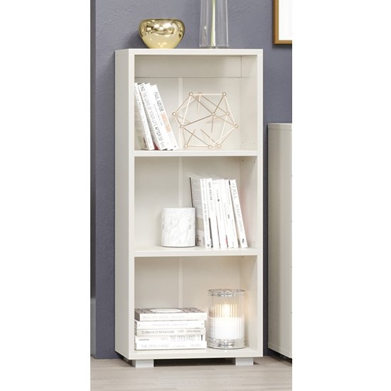 Lido Wooden Low Narrow Bookcase In White High Gloss