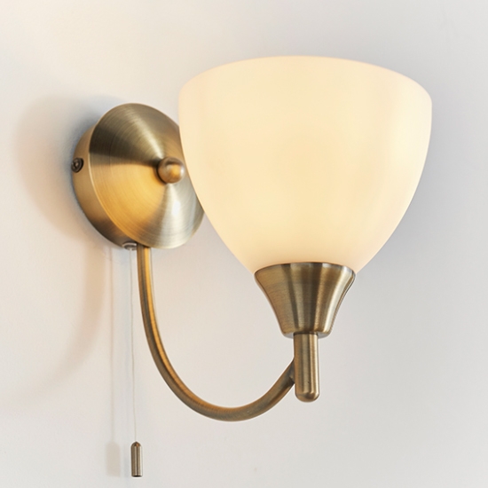 Lightson Matt Opal Glass Shade Wall Light In Antique Brass