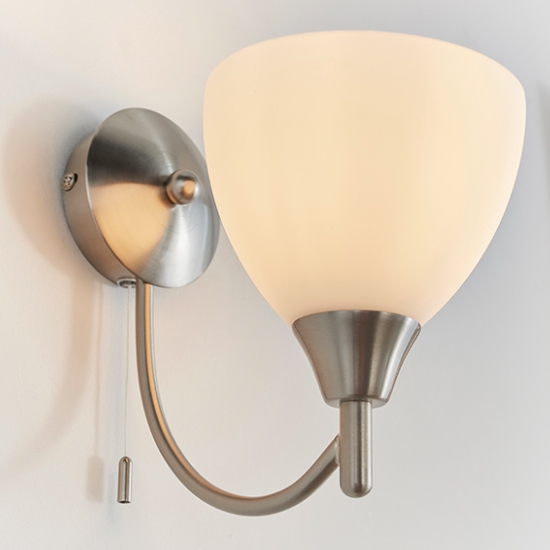 Lightson Matt Opal Glass Shade Wall Light In Satin Chrome