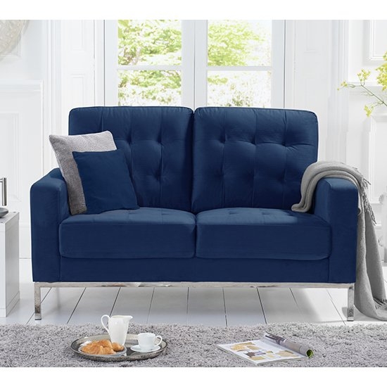 Lillian Velvet Upholstered 2 Seater Sofa In Blue
