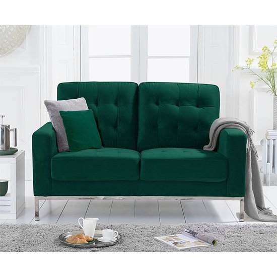 Lillian Velvet Upholstered 2 Seater Sofa In Green