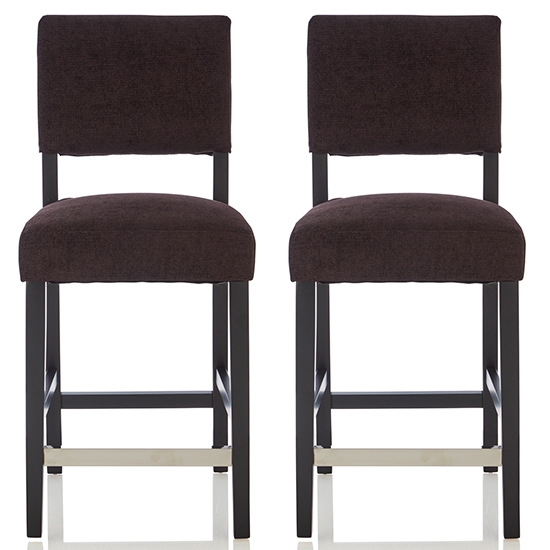 Linnaea Aubergine Fabric Upholstered Bar Stools With Black Legs In Pair