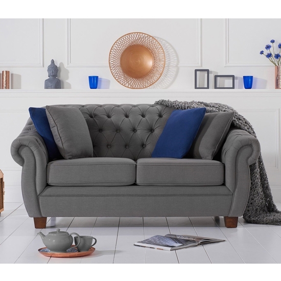 Liv Chesterfield Fabric Upholstered 2 Seater Sofa In Grey